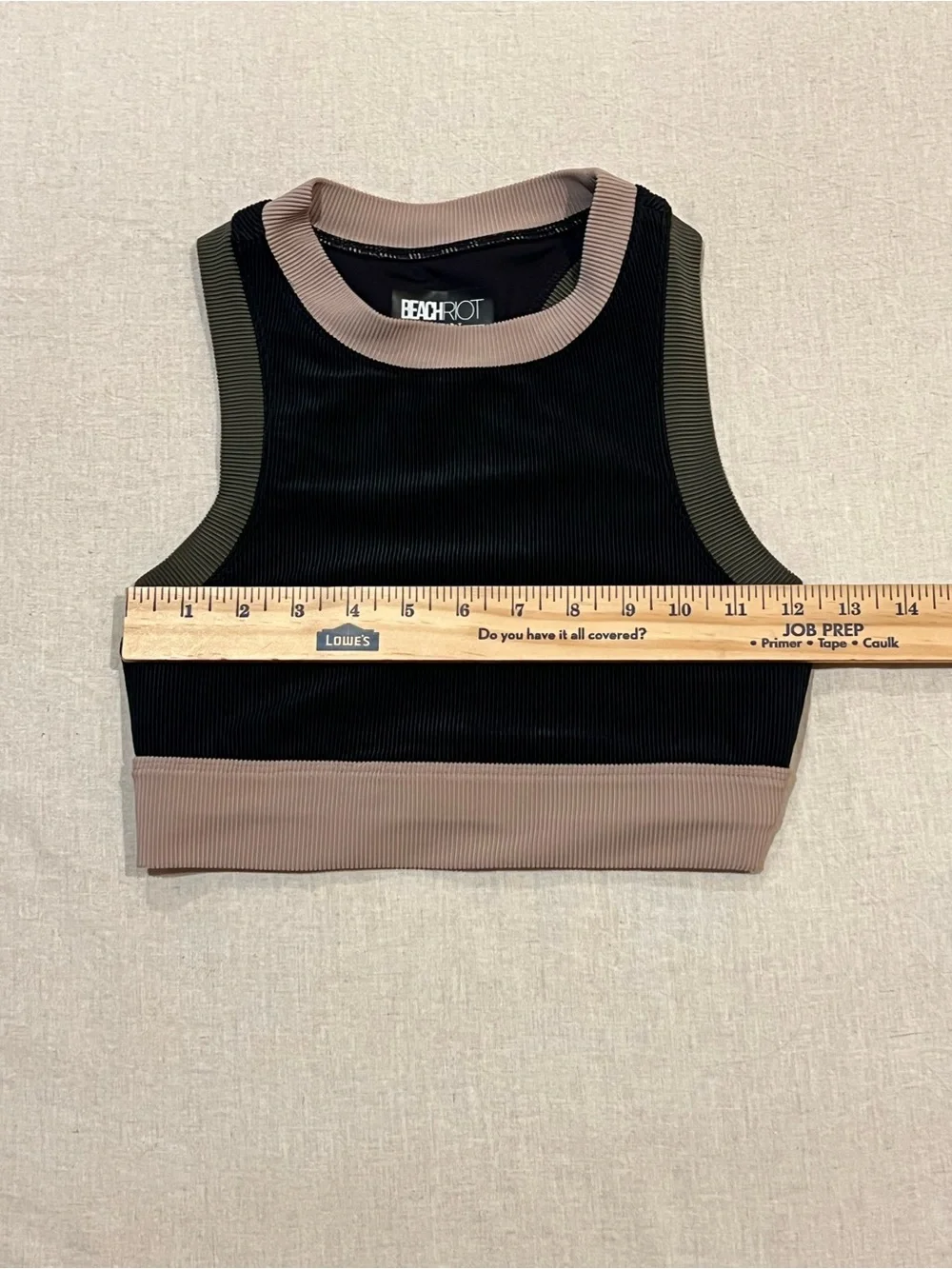 Beach Riot Gwen Colorblock Ribbed Crop Bikini Top Black Olive Tan Gym Beach XS - Picture 11 of 13